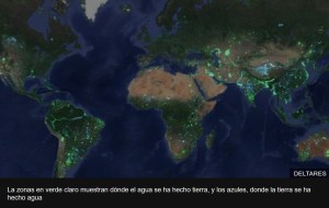 La zonas en verde claro muestran dónde el agua se ha hecho tierra, y los azules, donde la tierra se ha hecho agua