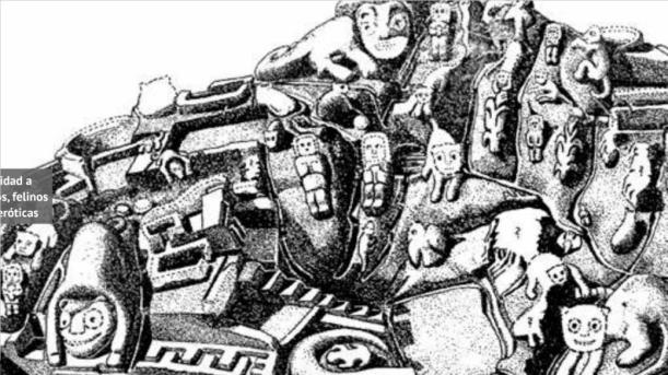 Monolito de Saywite: apreciamos en la parte superior el cerro con rostro; en el una pareja que representa la fertildad